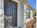 Home's front door with gray finish, modern hardware, and arched window to the side at 4541 Se 30Th St, Ocala, FL 34480
