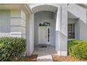 Inviting front entrance with tiled porch, decorative columns, and sidelight windows at 9579 Sw 195 Cir, Dunnellon, FL 34432