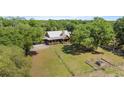 Spacious property featuring a log home with a metal roof, surrounded by sprawling greenery and mature trees at 3360 Se 183Rd Avenue Rd, Ocklawaha, FL 32179