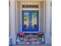 Charming home entrance with a double glass door framed by columns and decorated with vibrant potted flowers at 2410 Se 23Rd Pl, Ocala, FL 34471