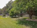 Spacious backyard with a manicured lawn, mature trees, and a wooden fence, providing a serene outdoor space at 13196 Se 86Th Cir, Summerfield, FL 34491