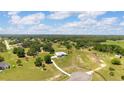 Wide aerial shot of ranch home on expansive, well-manicured acreage; view of farm land and distant neighbors at 5489 Nantahala Ln, Lady Lake, FL 32159