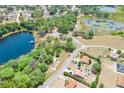 Stunning aerial view of a community with lush greenery, serene lakes, and beautiful homes with vibrant colors at 347 Oak Lane Dr, Ocala, FL 34472