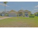 Charming single-story home with a two car garage, lush green lawn, and manicured landscaping at 14004 Se 94Th Ave, Summerfield, FL 34491