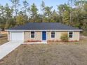 Charming single-story home with a blue front door, well-maintained landscaping, and an attached garage at 315 Sw 140 Ave, Ocala, FL 34481