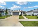 Inviting single-story home with a manicured front lawn, a concrete driveway, and charming front garden landscaping at 7224 Sw 61St Pl, Ocala, FL 34474