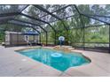 Screened-in pool area with a basketball hoop, patio furniture, and private yard at 14330 Sw 79Th Ter, Ocala, FL 34473