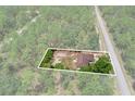 Aerial view of the home and property, surrounded by trees and featuring a clearly marked boundary line at 23340 Nw Columbine Ave, Dunnellon, FL 34431