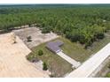 Aerial view of home, long driveway, and partially cleared lot surrounded by lush forest at 5331 Sw 121St Ter, Ocala, FL 34481