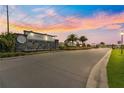 Greystone Hills community sign and entrance with palm trees set against a beautiful sunset sky at 8685 Sw 49Th Cir, Ocala, FL 34476