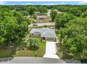 An aerial view of a single-story home with a well-manicured lawn in a neighborhood with mature landscaping at 10459 Sw 62Nd Ct, Ocala, FL 34476