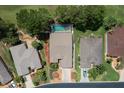 Aerial view of the home with a screened-in pool, lush landscaping, and well-kept lawns at 15776 Sw 11Th Terrace Rd, Ocala, FL 34473