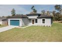 Well-maintained single-story home with modern design elements, a blue garage door, and a green lawn at 3325 Sw 165Th Loop, Ocala, FL 34473