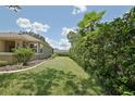 Serene backyard with lush green lawn, mature trees, and a private hedge-lined perimeter at 13170 Se 92Nd Court Rd, Summerfield, FL 34491