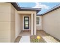 Close-up of front entrance highlighting door and modern architectural details at 5 Dogwood Loop Ave, Ocala, FL 34472