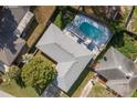 Aerial view of a home and backyard featuring a well-maintained pool and patio at 2014 Bardmoor, Winter Haven, FL 33884