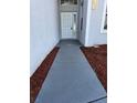 Inviting entryway to the residence, accented with fresh mulch and a newly painted walkway at 746 Platypus Ct, Kissimmee, FL 34759