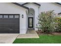 Inviting entryway with a decorative glass door and neatly maintained landscaping at 412 Savanna Pointe St, Winter Haven, FL 33884