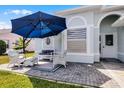 Covered patio with outdoor seating and an umbrella creates a cozy relaxation space at 530 Eastlake Dr, Haines City, FL 33844