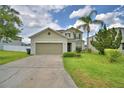 Inviting two-story home features a lush lawn and a convenient two-car garage in a residential area at 154 Canna Dr, Davenport, FL 33897