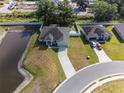 Aerial view of the property showcasing the home's location and surrounding landscape with pond at 230 Cove At Eagle Lake Cir, Eagle Lake, FL 33839