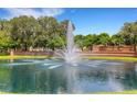Community fountain and pond near the entrance featuring lush green grass and mature shade trees at 351 Enclave Dr # 94, Lakeland, FL 33803