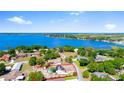 Beautiful aerial view of the house with a pool, waterfront access, and lush greenery at 326 Sunset Rd, Frostproof, FL 33843