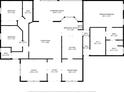 Detailed floor plan showcasing the layout of the home, including bedrooms, bathrooms, kitchen, living room, and screened porch at 2861 Pond View Dr, Haines City, FL 33844