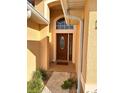 Well-lit front entry with a brown door and sidelights at 1159 Greenley Ave, Groveland, FL 34736