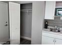 Clean kitchenette with cabinets, sink, and closet space at 1909 S Atlantic Ave # 703, Daytona Beach, FL 32118