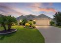 Charming front yard showcasing verdant landscaping, ornamental trees, and a well-maintained lawn leading up to a gray home at 924 Figwood Loop, The Villages, FL 32163