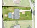 Aerial view shows property lines and outdoor living with a pool at 720 Shore Drive, Kissimmee, FL 34744