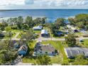 Expansive aerial shot of waterfront homes and neighborhood with scenic lake views showcasing property's location at 2909 Annalee Rd, Saint Cloud, FL 34771