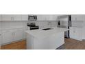 Modern kitchen featuring white cabinets, stainless steel appliances, and center island at 192 Flag Lilly Ln, Umatilla, FL 32784