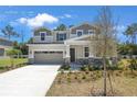 Inviting two-story home with manicured front yard, showcasing stone accents, neutral colors, and a well-kept lawn at 3716 Deer Ridge Dr, Mount Dora, FL 32757