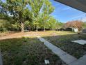 Spacious backyard with grass, mature trees, and storage sheds at 2728 Adair Rd, Davenport, FL 33837