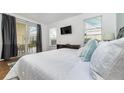 Comfortable bedroom with sliding glass doors leading to the patio at 2243 Wyndham Palms Way, Kissimmee, FL 34747