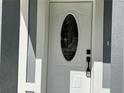 Close-up of the front door, highlighting the oval window at 3839 Se 132Nd Pl, Belleview, FL 34420