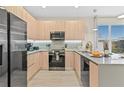 Modern kitchen featuring stainless steel appliances and light wood cabinets at 17354 Blessing Dr, Clermont, FL 34714