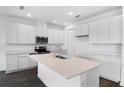 Modern kitchen featuring an island, stainless appliances, and sleek white cabinetry at 1115 Olivine Ave, Dundee, FL 33838