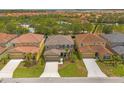 Aerial view of home showcasing the community pool and lush green landscaping at 5117 Oakbourne Ave, Davenport, FL 33837