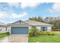 Well-kept single-story home with manicured lawn, complemented by a blue two-car garage and picturesque landscaping at 1877 River Crest Ave, St Cloud, FL 34771