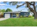 Charming home with vibrant blue exterior, stone accents, and a bright yellow front door at 4217 Park Lake St, Orlando, FL 32803