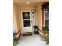 Charming front porch decorated with plants and seasonal décor, creating a welcoming entrance at 3449 Village Green Ct, St Cloud, FL 34772