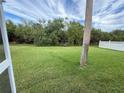A large, open backyard with green grass and mature trees along the perimeter at 1713 Brassie Ct, Kissimmee, FL 34746