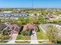 A panoramic aerial view showcasing a well-planned community with neatly arranged homes and green spaces, highlighting neighborhood layout at 1004 Costa Mesa Ln, Kissimmee, FL 34744