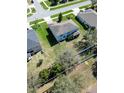 An aerial view of the backyard with well-maintained lawn and view of the neighborhood at 1336 Lattimore Dr, Clermont, FL 34711
