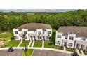 An aerial shot showcases the stylish townhomes and well-maintained landscaping at 17238 Blessing Dr, Clermont, FL 34714