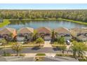 Aerial view of a neighborhood highlighting the lake and well-maintained homes at 4692 Sw Golden Beach N Ct, Kissimmee, FL 34746