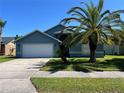 Charming single-story home with a blue facade, complemented by a mature palm tree in the front yard at 3874 Blackberry Cir, St Cloud, FL 34769